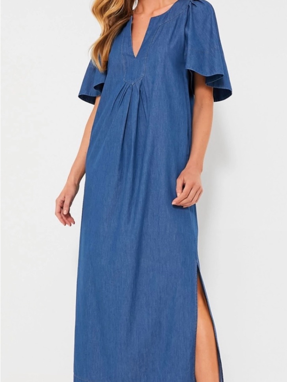 Tuckernuck Blue Chambray V-Notch Maxi Dress Pomander Place
